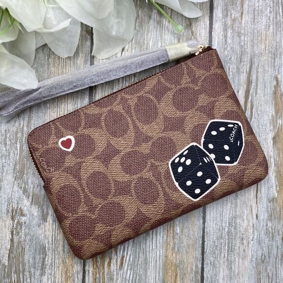 Coach Wristlet In Signature Canvas With Sticker Dinosaur Print Wallet Bag Purse - Picture 3 of 6